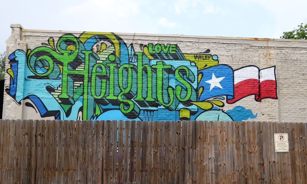 Mural on a wall showing admiration for the Heights neighborhood