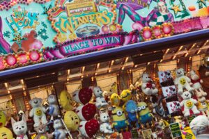 carnival booth with stuffed animals